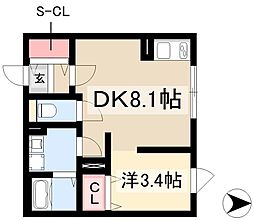 GVIVRE東別院 4階ワンルームの間取り