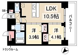 プレサンス上前津ディアシス 13階2LDKの間取り