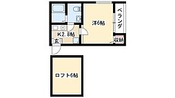 エスポワール六番町 2階1Kの間取り