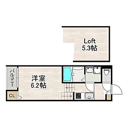 ハーモニーテラス切戸町III 1階1Kの間取り