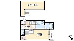 アルバーノ北山 2階1Kの間取り