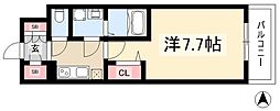 エスリード葵桜通り 7階1Kの間取り