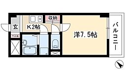 リエス白鳥 4階1Kの間取り