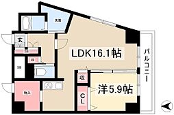 リベルテ鶴舞 9階1LDKの間取り