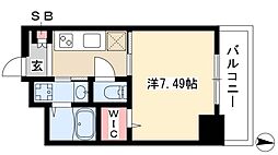 UN ROOM 2階1Kの間取り