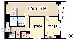 ロイヤルカーサ千種 5階2LDKの間取り