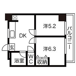 向陽ビル 2DKの間取図画像