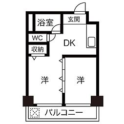 向陽ビル 2DKの間取図画像