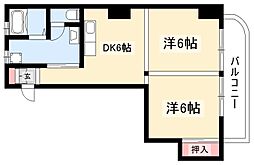 プレズ名古屋徳川 2DKの間取図画像