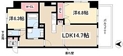 名古屋市東区主税町2丁目マンション 2LDKの間取図画像