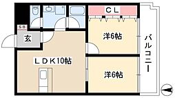 東和マンションプリンセス瓦町 2LDKの間取図画像