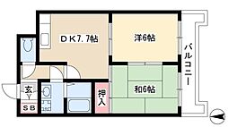 エーデルハイムあいち 2DKの間取図画像