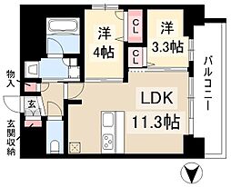 プレサンスレイズ鶴舞公園 2LDKの間取図画像