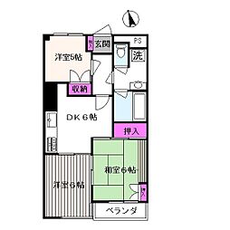 センターパレス国立 3階3DKの間取り