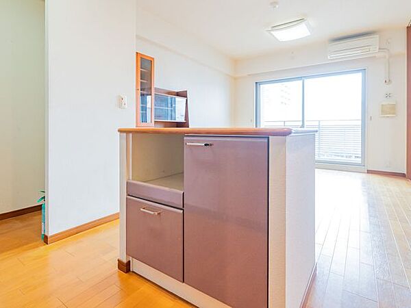 【キッチン背面】キッチン背面には、ハッチ（下部物入）があります。