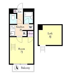 エスポワール和光 2階1Kの間取り