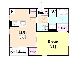 ルヴェ・デュ・ソレイユ 2階1LDKの間取り