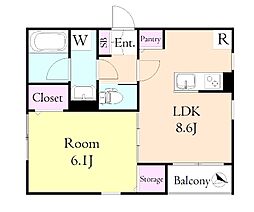 ルヴェ・デュ・ソレイユ 2階1LDKの間取り