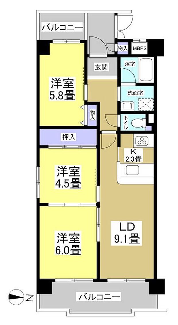 ユニライフ浜松II(3LDK) 3階の間取り