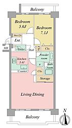 ジェイハイム豊田本郷 2LDKの間取図画像