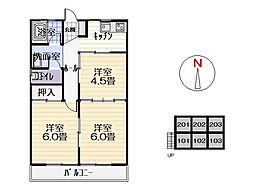 イーストピア 1階3Kの間取り