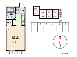 アリス太田第6 1階1Kの間取り