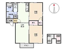 フローラル熊野 1階2LDKの間取り