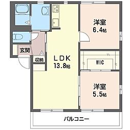 ディアコートA 1階2LDKの間取り