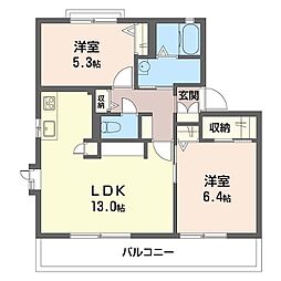 カーサグランデ　A 1階2LDKの間取り