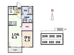 メゾンジュネス 2階1LDKの間取り