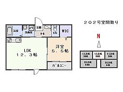 ヴィラ・エクレール 2階1LDKの間取り