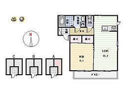 ヴィラ・クオレール　A 1階1LDKの間取り