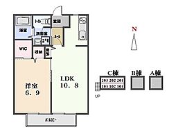 グランヴィーブル　C 1階1LDKの間取り