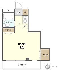 ハイツ大友 2階ワンルームの間取り