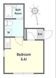 Southern Flat 1階ワンルームの間取り