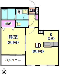 アネックスマロニエ 2階1LDKの間取り