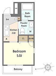 ブランドール2 1Kの間取図画像