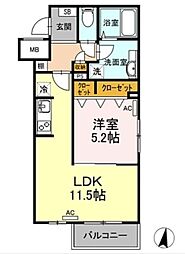 パルティール六郷 1LDKの間取図画像