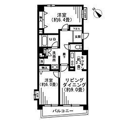 箱崎サザンコート 8階2LDKの間取り