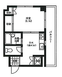 金子ビル 1DKの間取図画像