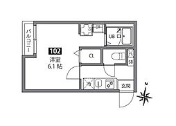 soraせんげん台 1階1Kの間取り