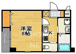 叡山電鉄叡山本線 元田中駅 徒歩6分の賃貸マンション 2階1Kの間取り