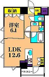 ザ・パークハビオ西大井 1LDKの間取図画像