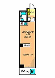 ヴィラ萩 2階ワンルームの間取り