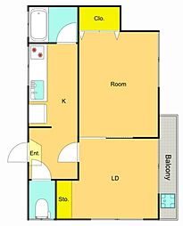 旭コーポ 3階2Kの間取り