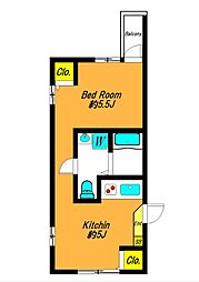 アーバンコート千鳥 2階ワンルームの間取り