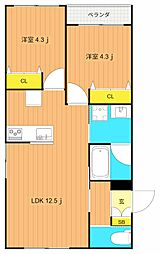 仮称)デュエル南馬込 2LDKの間取図画像