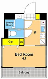 杉田ハイツ西大井 3階1Kの間取り