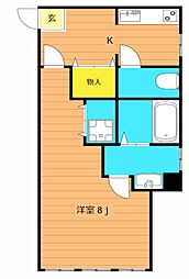 ウイング古屋 2階1Kの間取り