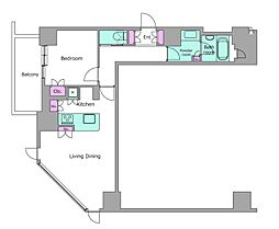 レジディアタワー目黒不動前 1LDKの間取図画像